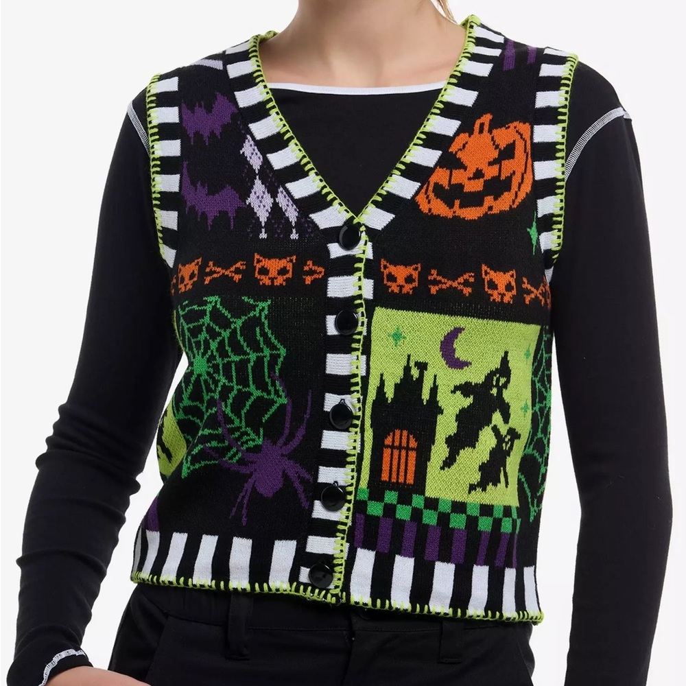 Halloween‎ Icons Patchwork Sweater Vest Hot Topic